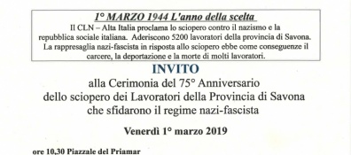 Cerimonia del 75° Anniversario dello sciopero dei Lavoratori della Provincia di Savona